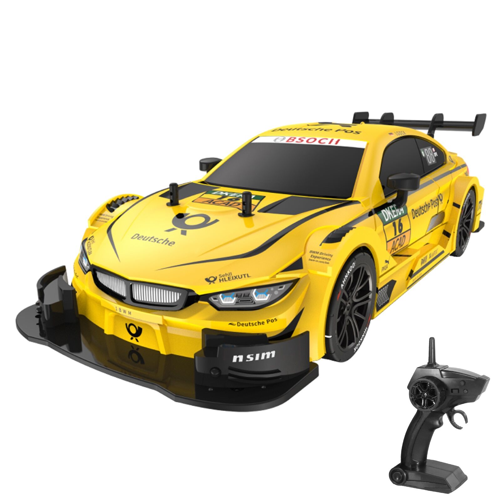 Boutique Planete Jouets France - Voiture télécommandée BMW M4 Jaune 1/16 1 Voiture télécommandée BMW M4 Jaune 1/16