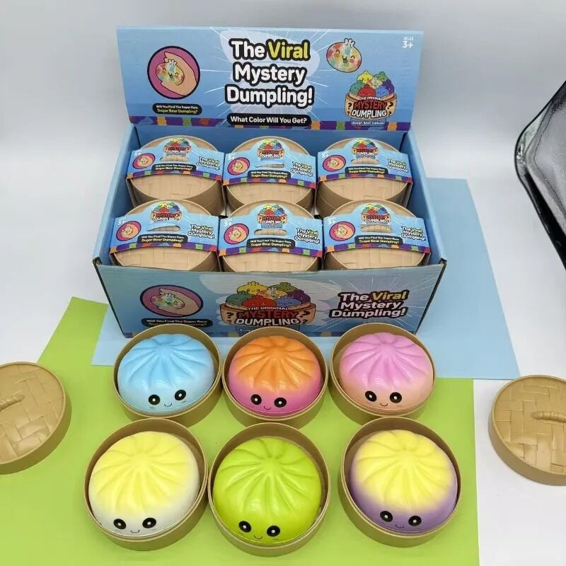 Boutique Planete Jouets France - Squishy Dumpling Dégradé Surprise avec Panier – 1 ou 6 Pièces 2 Présentoir viral mystery dumpling et six squishies dégradés - Planete Jouets France