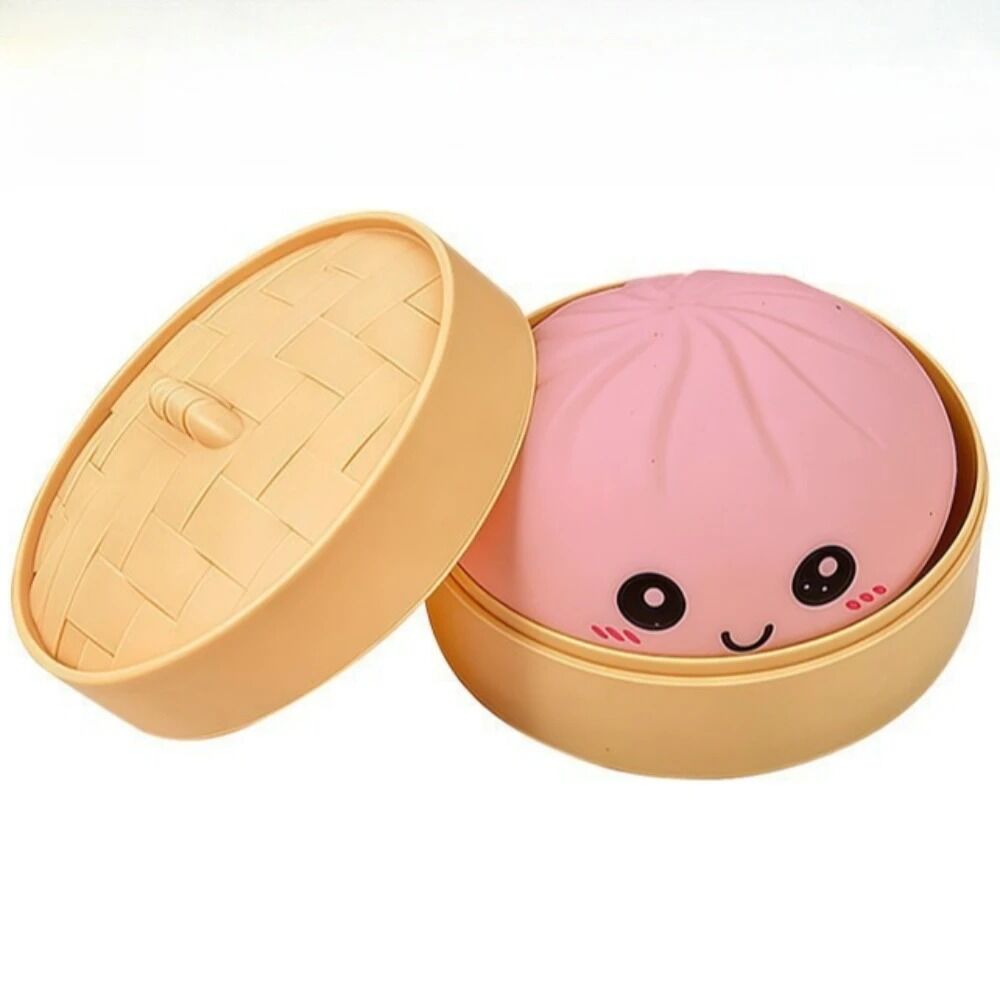 Boutique Planete Jouets France - Squishy Dumpling Pastel avec Panier Vapeur – 4 Couleurs 7 Squishy dumpling rose dans son panier vapeur - Planete Jouets France