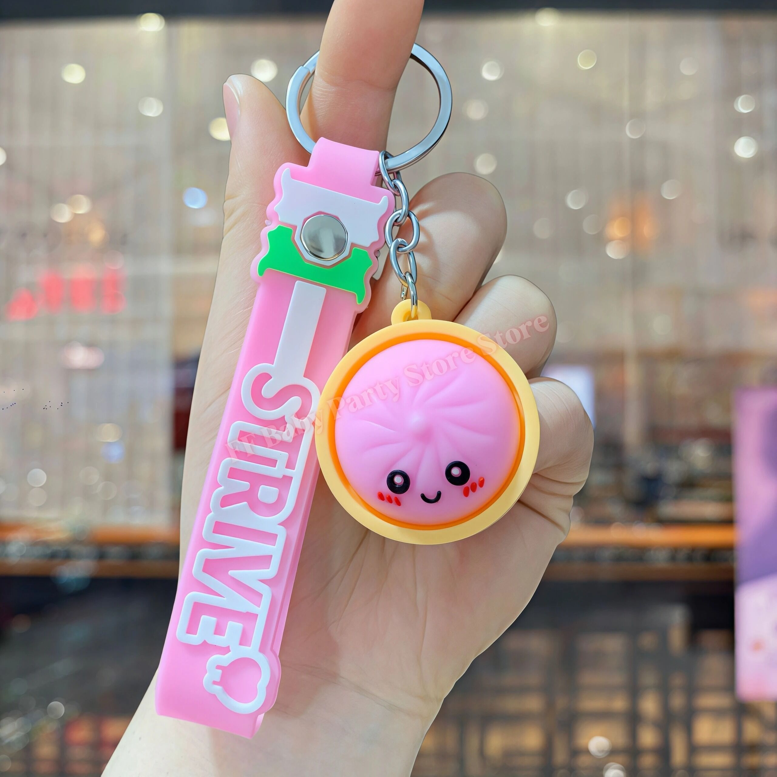 Boutique Planete Jouets France - Porte-Clés Dumpling Kawaii en Silicone – 6 Couleurs 11 Porte-clés dumpling rose avec dragonne - Planete Jouets France