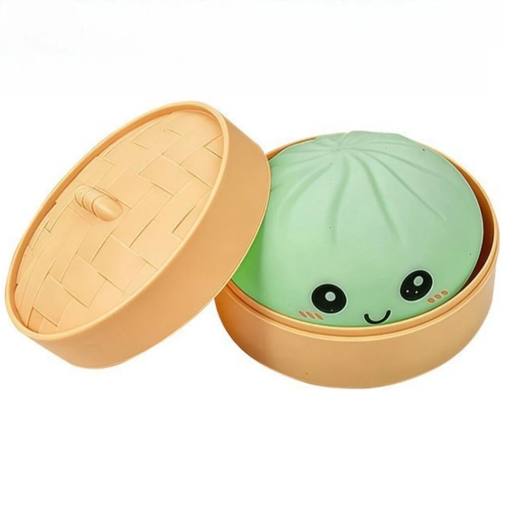 Boutique Planete Jouets France - Squishy Dumpling Pastel avec Panier Vapeur – 4 Couleurs 9 Squishy dumpling vert dans son panier vapeur - Planete Jouets France