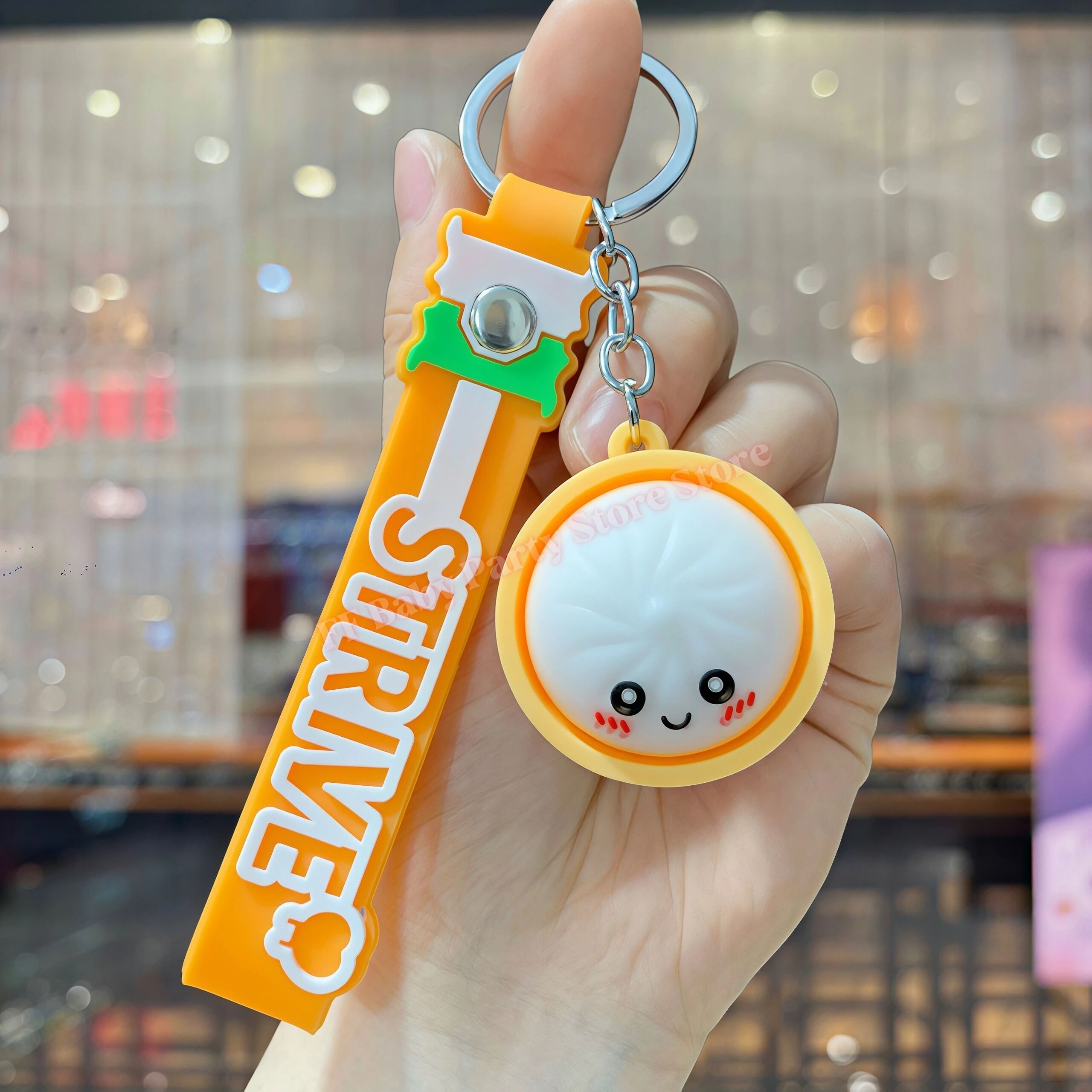 Boutique Planete Jouets France - Porte-Clés Dumpling Kawaii en Silicone – 6 Couleurs 10 Porte-clés dumpling orange avec dragonne - Planete Jouets France