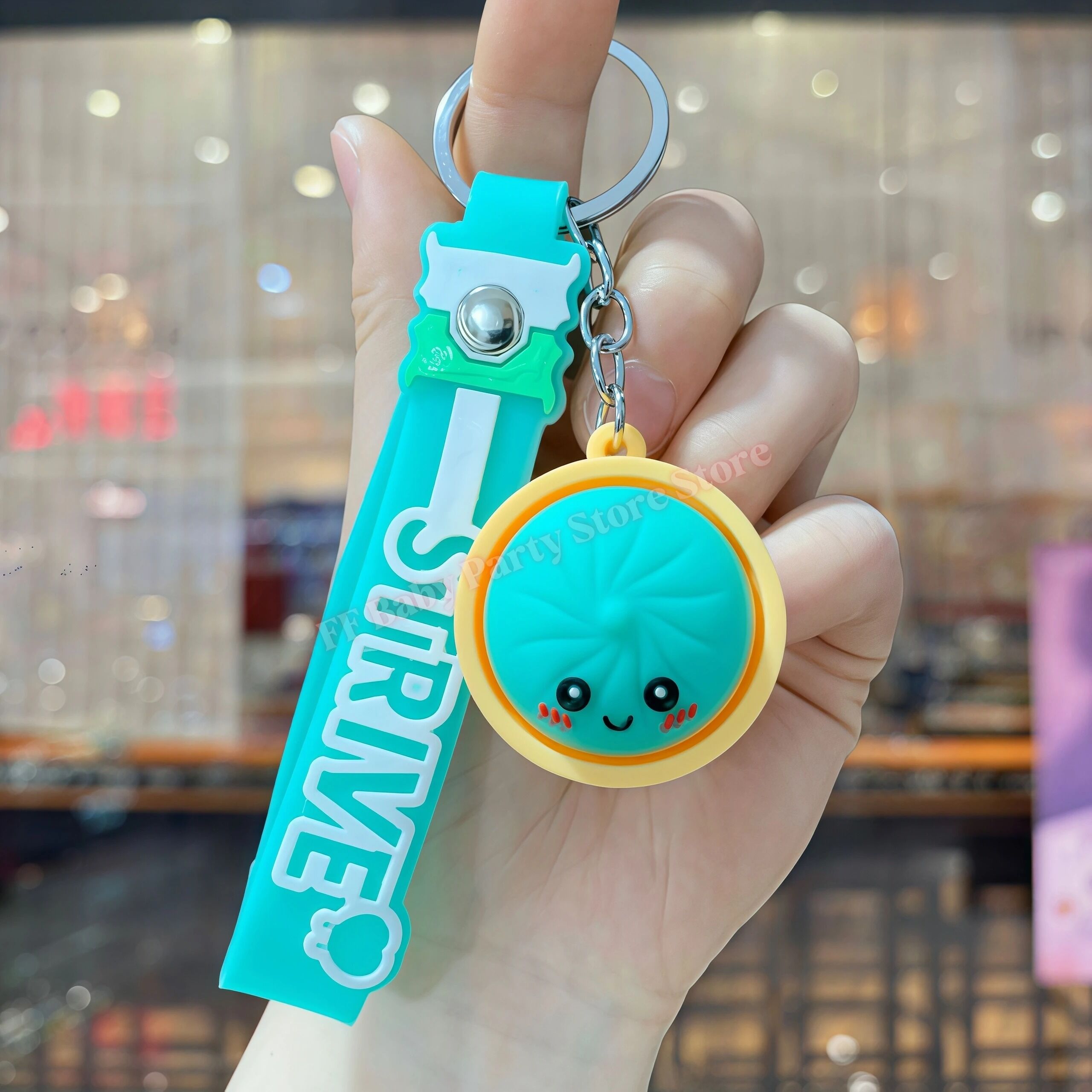 Boutique Planete Jouets France - Porte-Clés Dumpling Kawaii en Silicone – 6 Couleurs 9 Porte-clés dumpling turquoise avec dragonne - Planete Jouets France