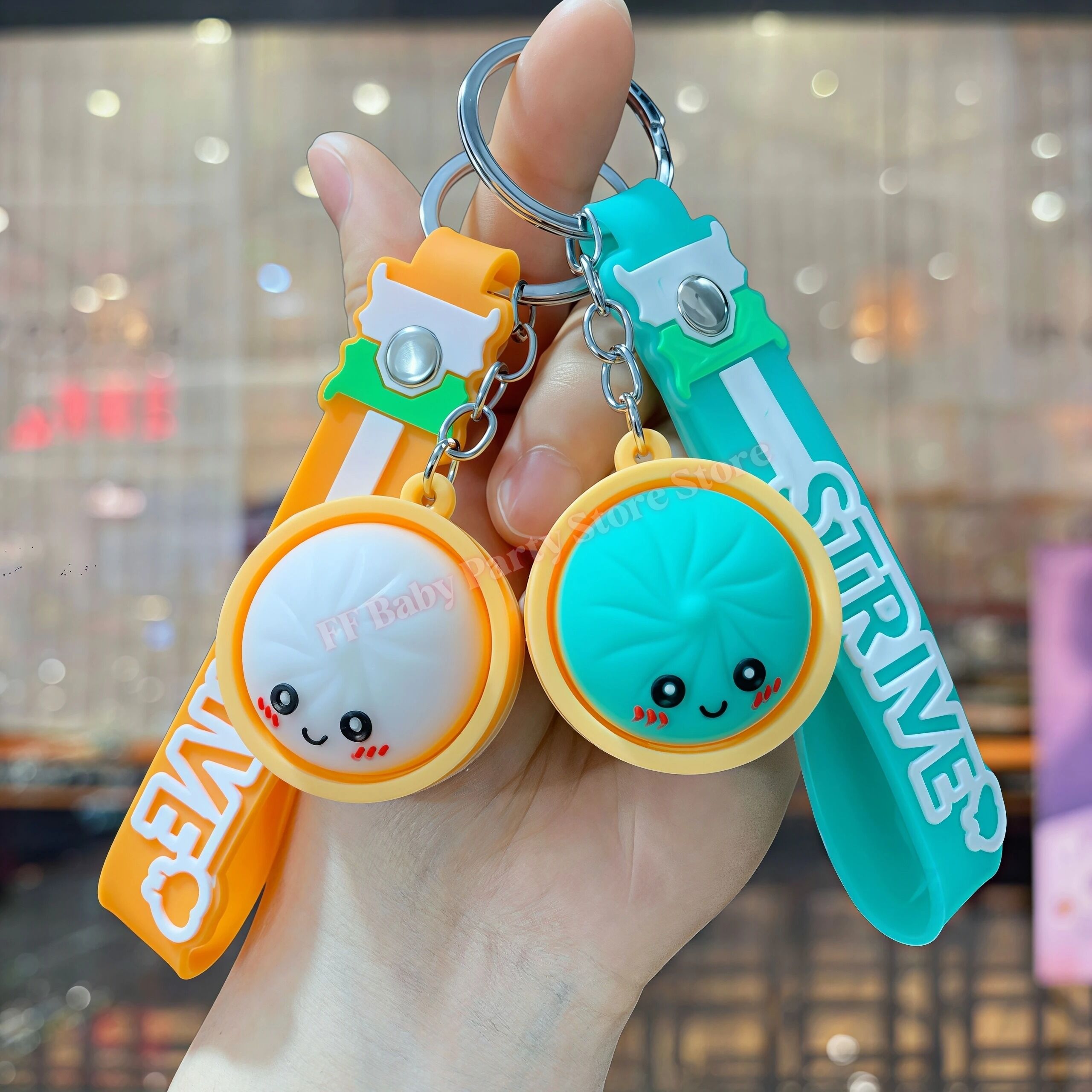 Boutique Planete Jouets France - Porte-Clés Dumpling Kawaii en Silicone – 6 Couleurs 5 Porte-clés dumpling blanc et turquoise - Planete Jouets France