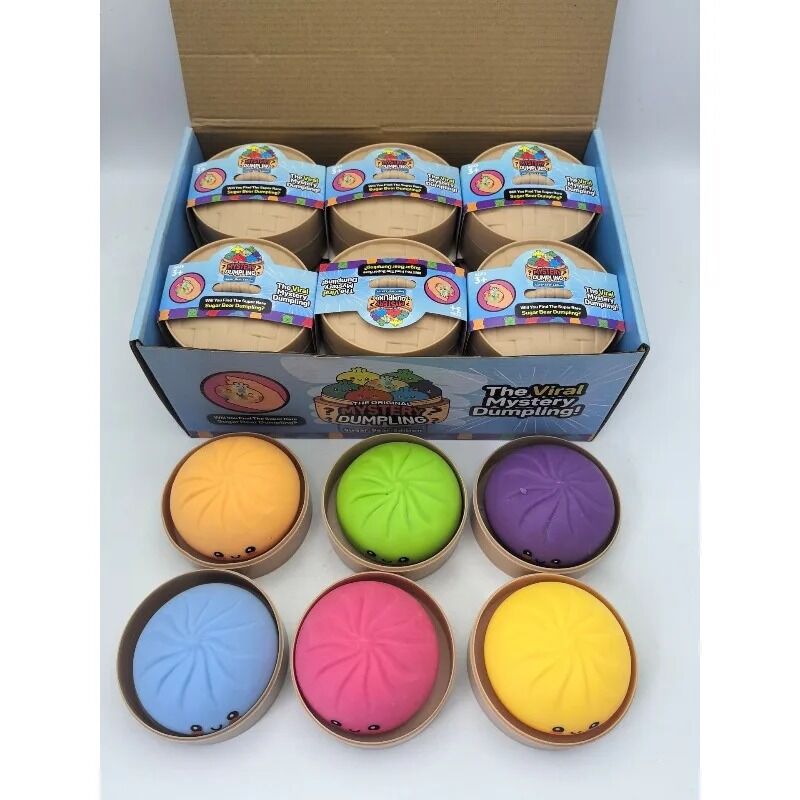Boutique Planete Jouets France - Squishy Dumpling Dégradé Surprise avec Panier – 1 ou 6 Pièces 3 Présentoir et six squishies dumpling couleurs vives - Planete Jouets France