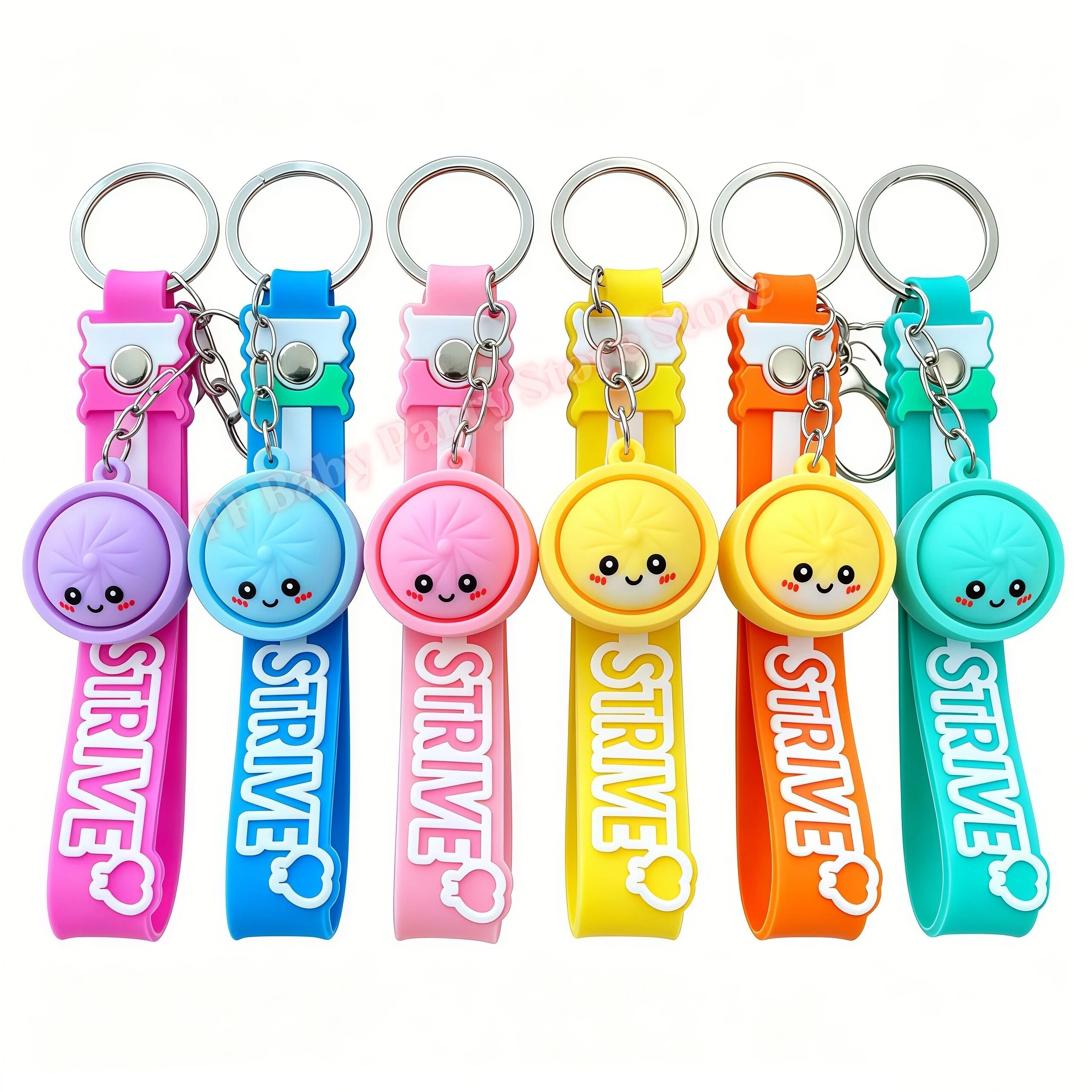 Boutique Planete Jouets France - Porte-Clés Dumpling Kawaii en Silicone – 6 Couleurs 2 Les 6 couleurs du porte-clés dumpling alignées - Planete Jouets France