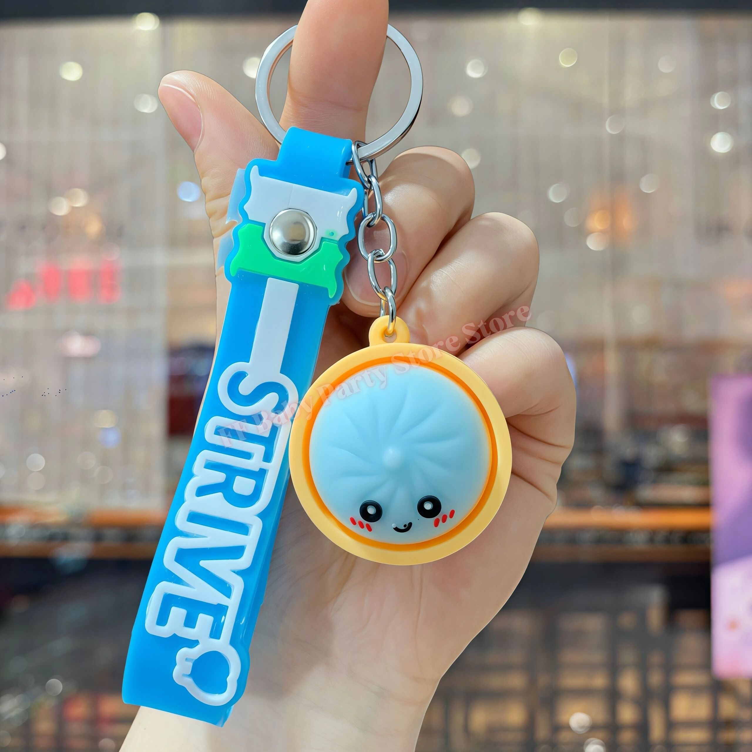 Boutique Planete Jouets France - Porte-Clés Dumpling Kawaii en Silicone – 6 Couleurs 8 Porte-clés dumpling bleu avec dragonne - Planete Jouets France