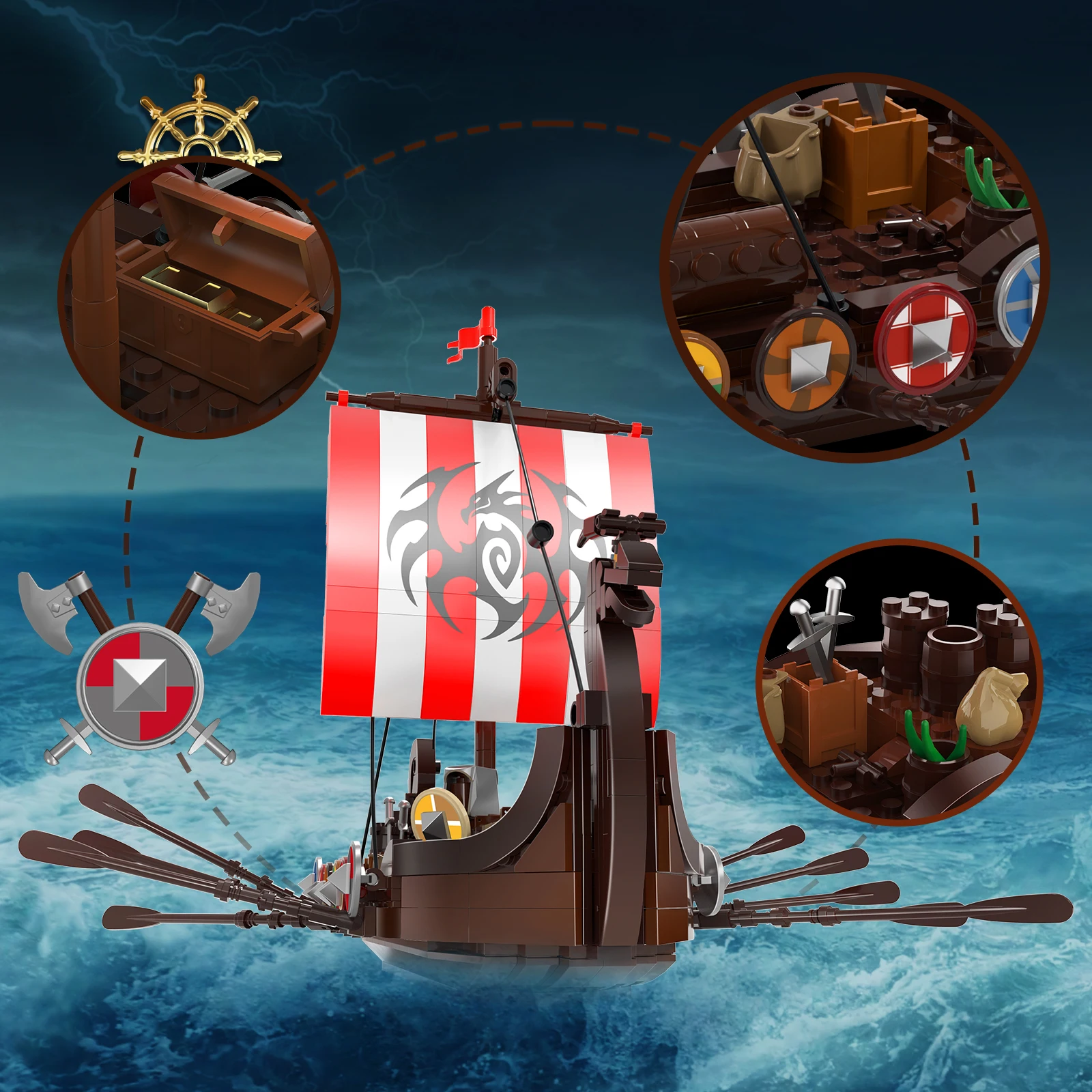 Boutique Planete Jouets France - Blocs de Construction Dragon Bateau Viking Longship 3 Blocs de Construction Dragon Bateau Viking Longship – Image 3